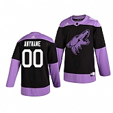 Coyotes Customized Black Purple Hockey Fights Cancer Adidas Jersey